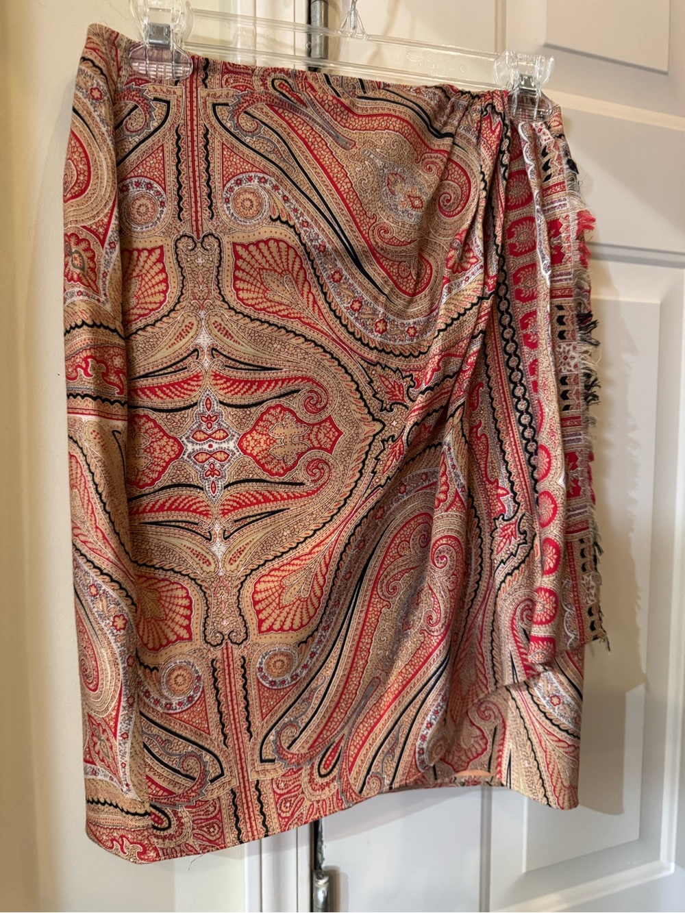 Emmanuel Ongaro Paisley Print Wrap Skirt in Red and Tan size 4/38